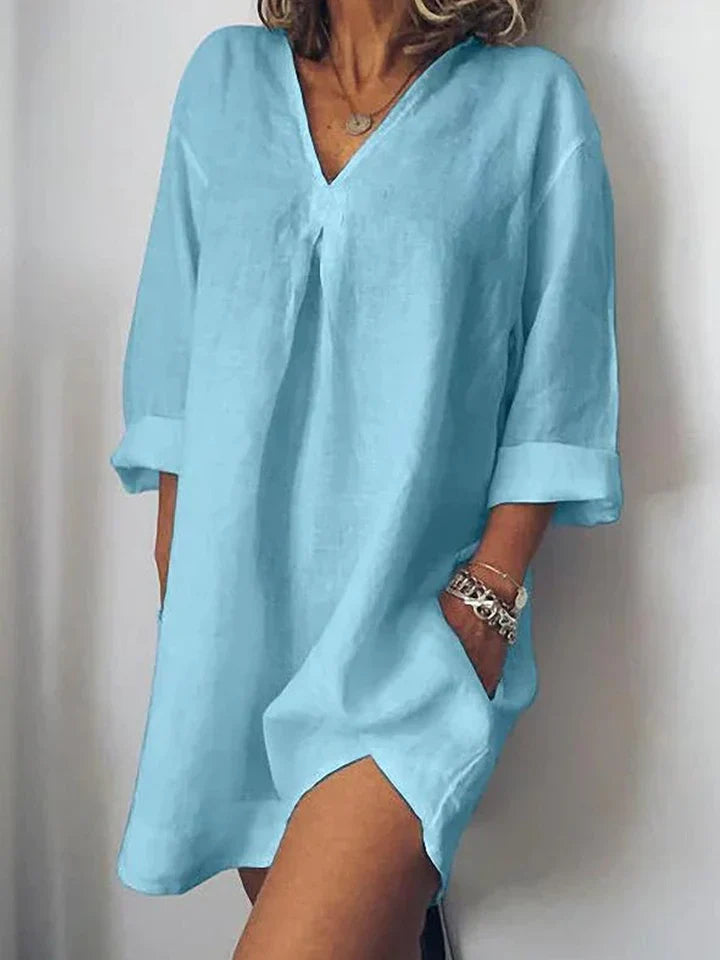 Abito casual in lino: scollo a v e mezze maniche