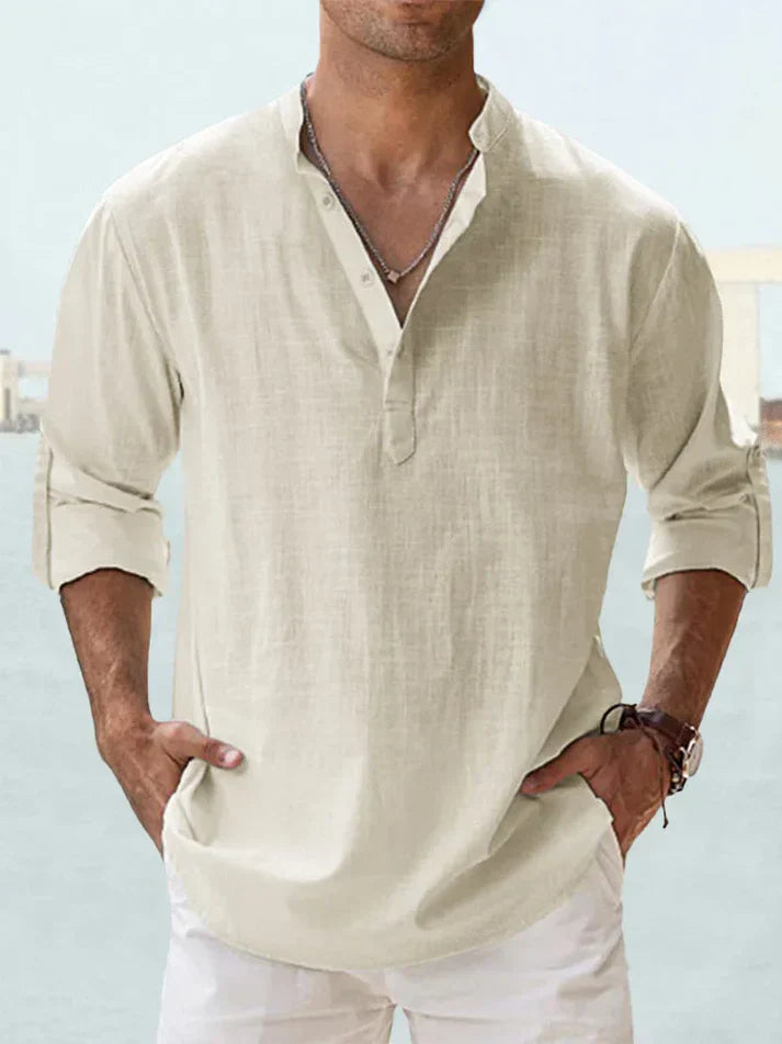 Camicia casual da uomo a maniche lunghe realizzata in lino e cotone
