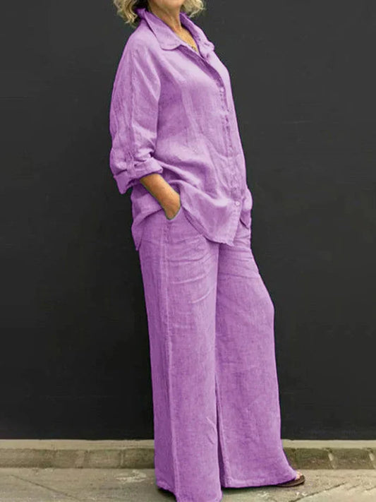 Completo casual in lino con abbottonatura
