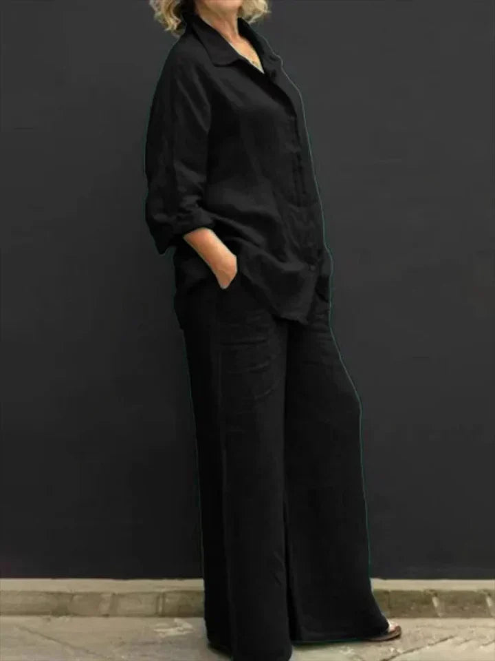 Completo casual in lino con abbottonatura