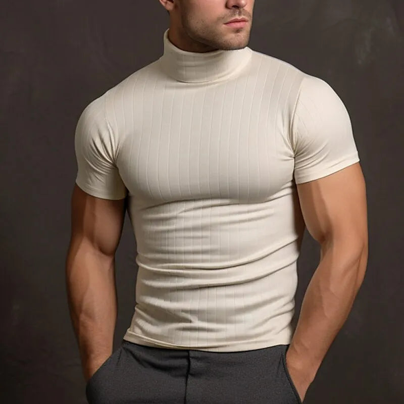 Alban - t-shirt da uomo tinta unita con collo alto