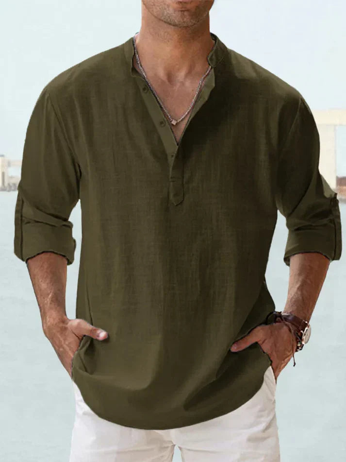 Camicia casual da uomo a maniche lunghe realizzata in lino e cotone