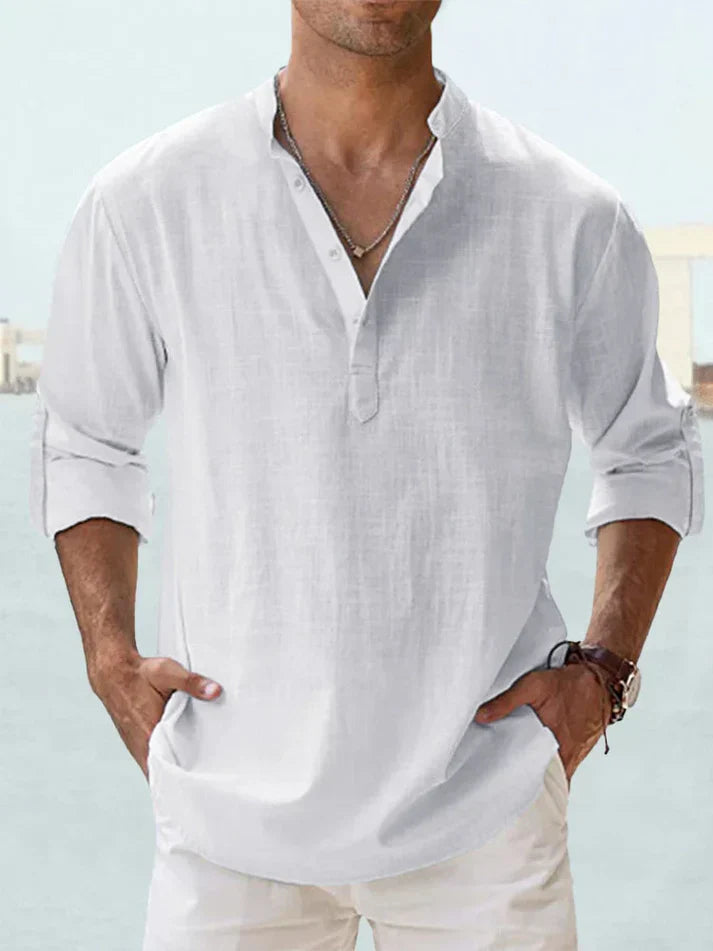 Camicia casual da uomo a maniche lunghe realizzata in lino e cotone