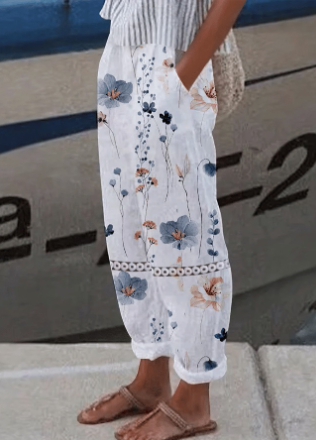 Pantaloni comodi con motivo botanico floreale per donna
