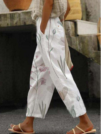 Pantaloni comodi con motivo botanico floreale per donna
