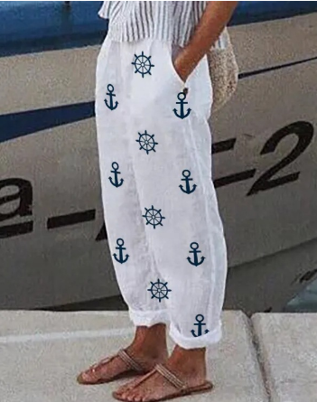 Pantaloni comodi con motivo botanico floreale per donna
