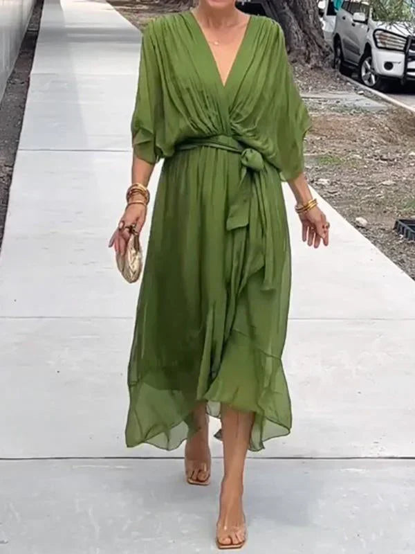 Sophie - abito in chiffon verde con scollo a v