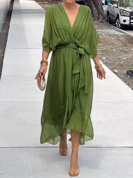 Sophie - abito in chiffon verde con scollo a v
