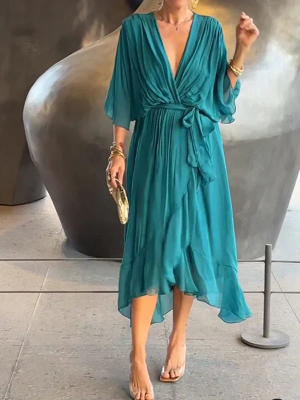 Sophie - abito in chiffon verde con scollo a v