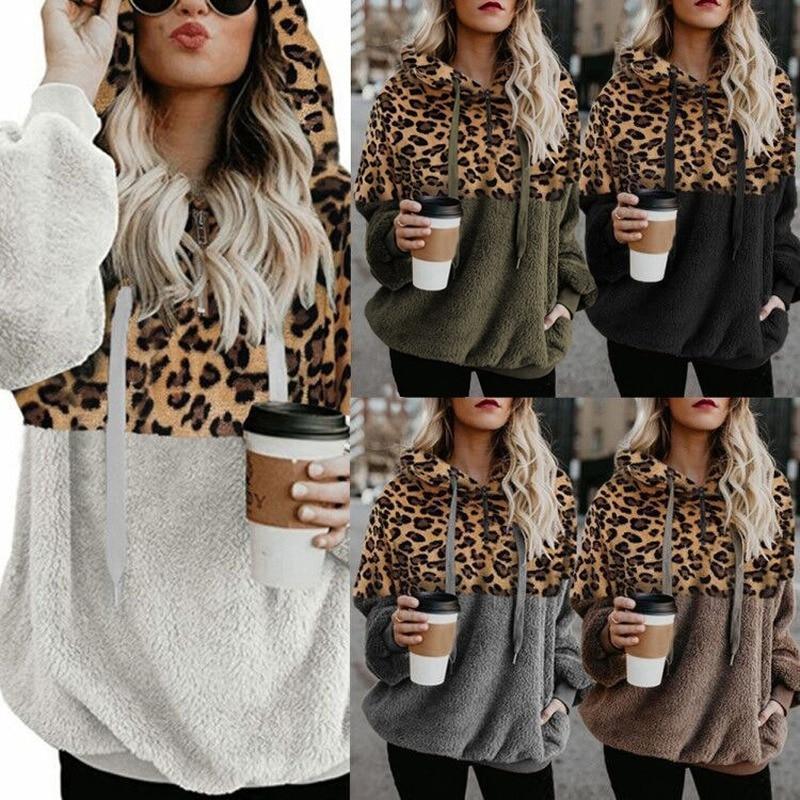 Teddy pullover - felpa con cappuccio estremamente calda e accogliente con elegante motivo leopardato per la primavera