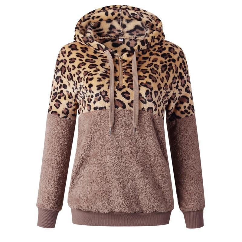 Teddy pullover - felpa con cappuccio estremamente calda e accogliente con elegante motivo leopardato per la primavera