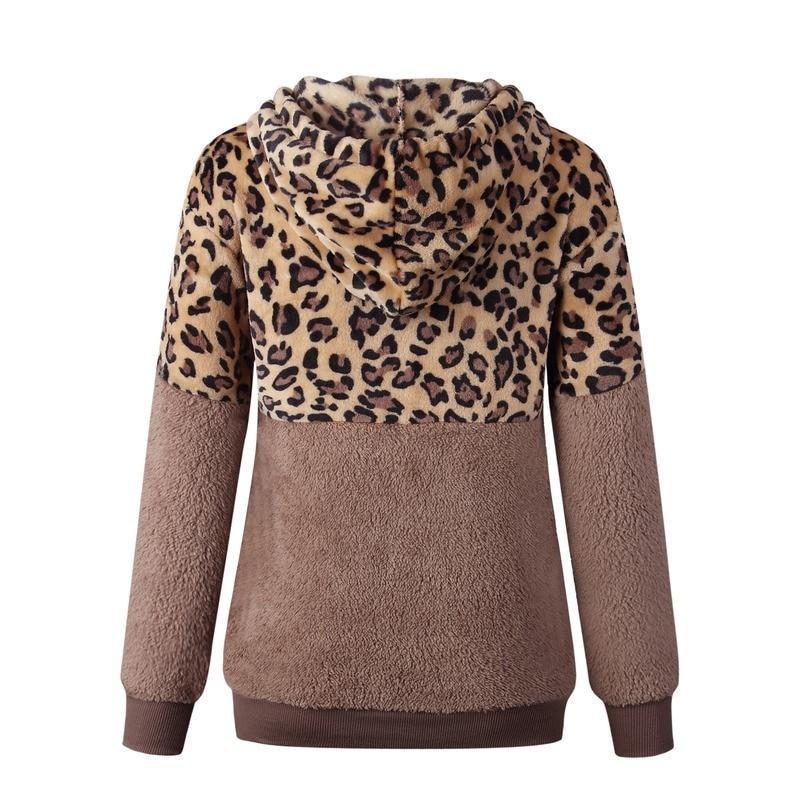 Teddy pullover - felpa con cappuccio estremamente calda e accogliente con elegante motivo leopardato per la primavera