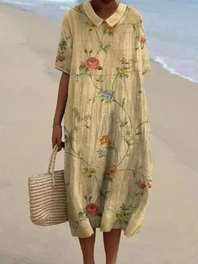 Karla - camicia casual da donna in cotone e lino con stampa floreale retrò