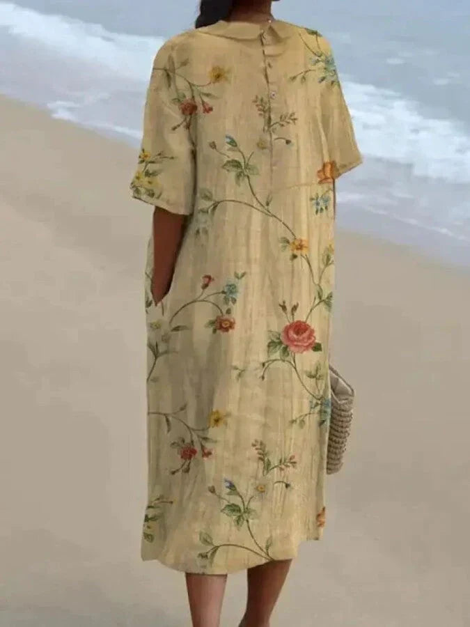Karla - camicia casual da donna in cotone e lino con stampa floreale retrò