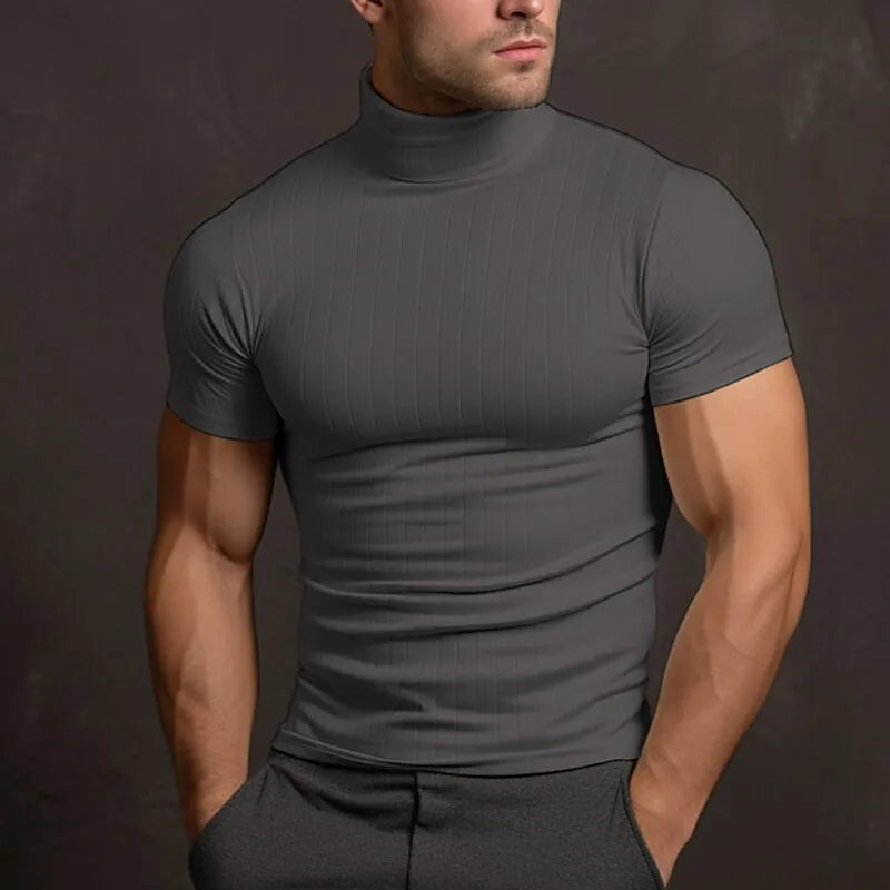 Alban - t-shirt da uomo tinta unita con collo alto